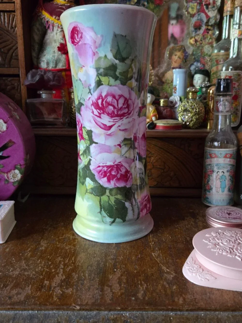 Vintage Pink Rose Vase Pottery Cottagecore Romantic Fairycore